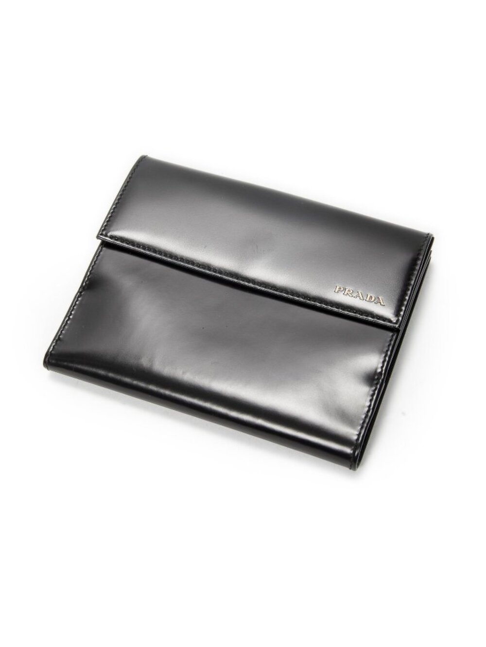 Prada Bifold Wallet Black Spazzolato Patent Leathera